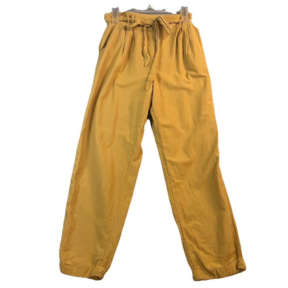 American Eagle Paper Bag Pants Womens Size M Tan High Rise Linen Blend Utility